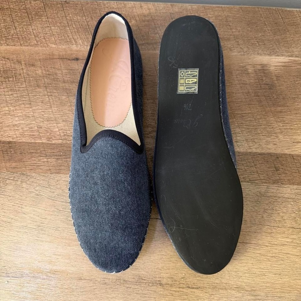 J Crew Venetian Canvas Loafers Women's 7.5 Navy Blue Slip On Pointed Toe Flats